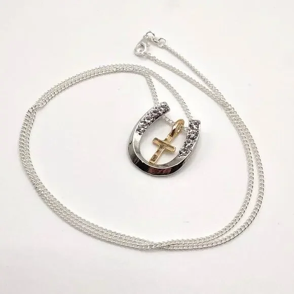 925 Sterling Silver Necklace Horseshoe Cross Gemstones Valentines Birthday Gift